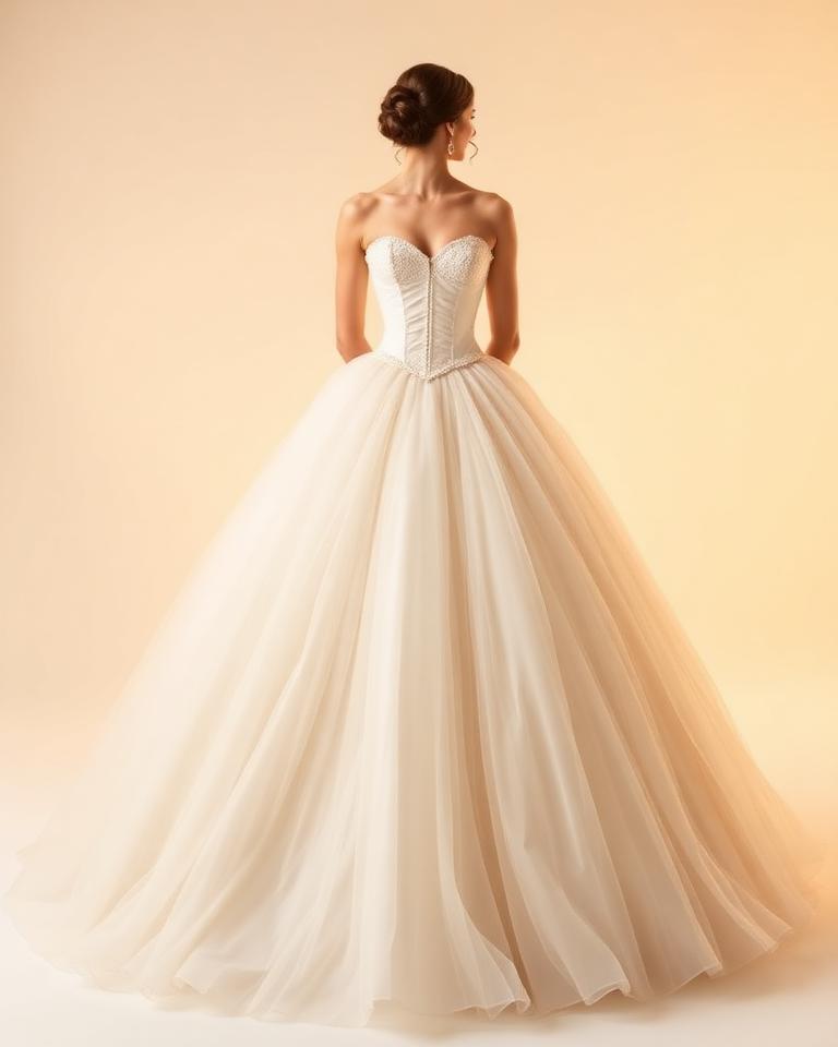 Off-Shoulder Organza Ball Gown wedding dress style illustration