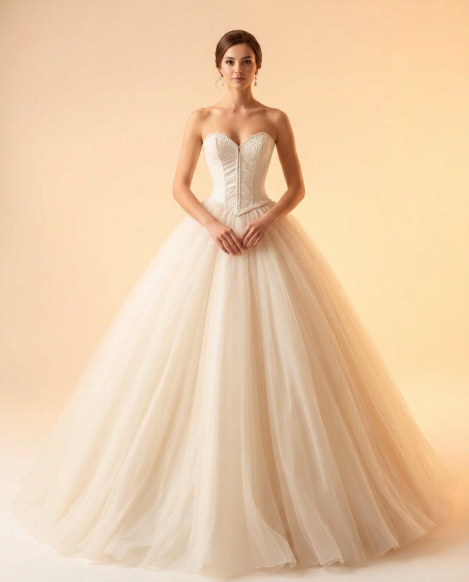 Off-Shoulder Organza Ball Gown wedding dress style illustration
