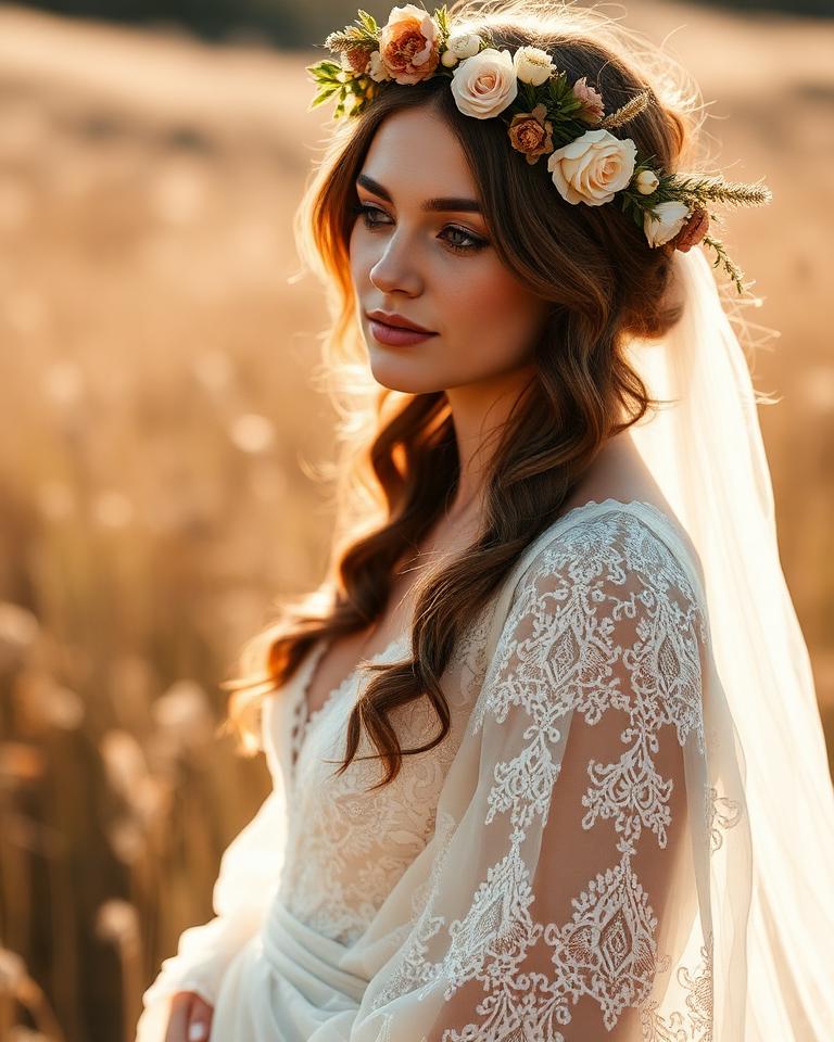 Bell-Sleeve Guipure Lace A-Line wedding dress style illustration