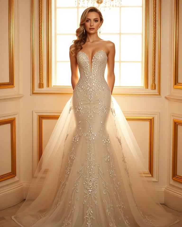 Beaded Illusion-Back Sheath wedding dress style illustration